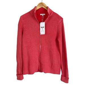 NWT Tyler Boe Full Zip Ribbed Sweater Red Mineral Wash Size Small